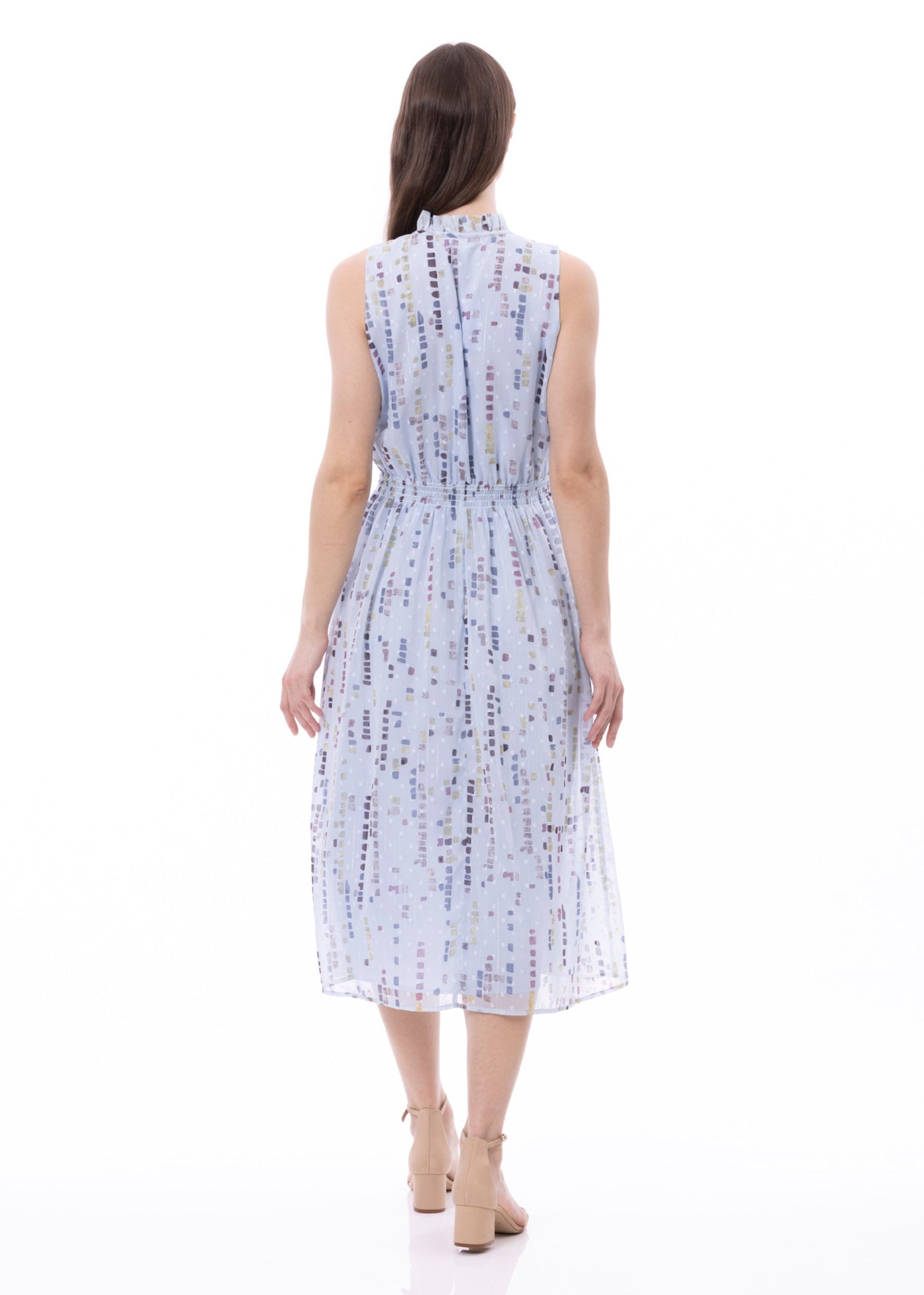 Ärmelloses Kleid mit gesmokter Taille, Bindedetail vorne und Taschen (Gemustert)