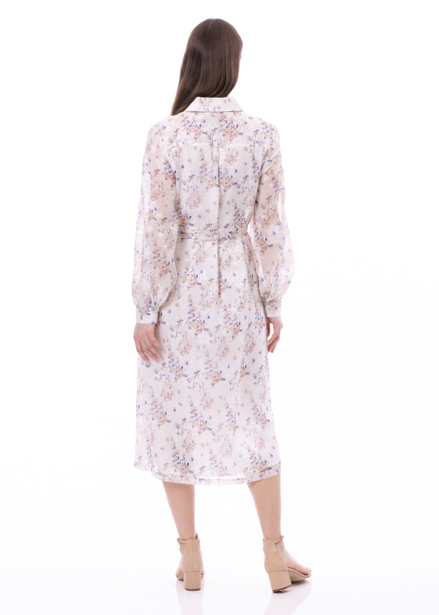 Hemdblusenkleid mit Illusion-Puffärmeln und Taschen in romantischem Blumendruck