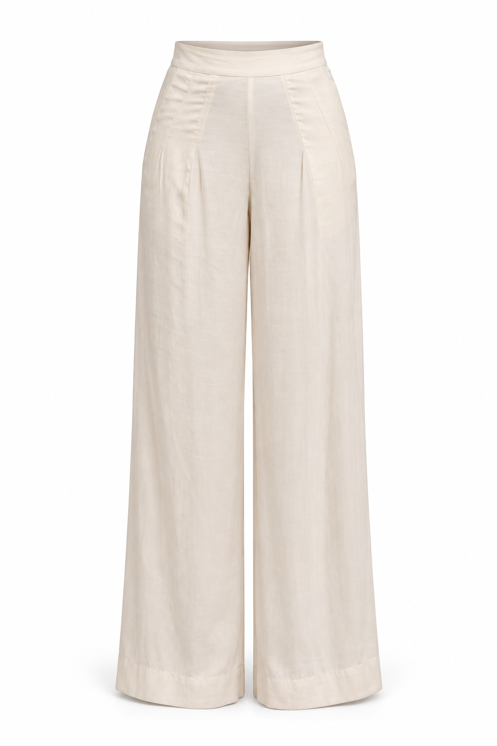 Pleat Dart Detail Pullover Satin Palazzo Wide leg Pants In Khaki Champagne Solid