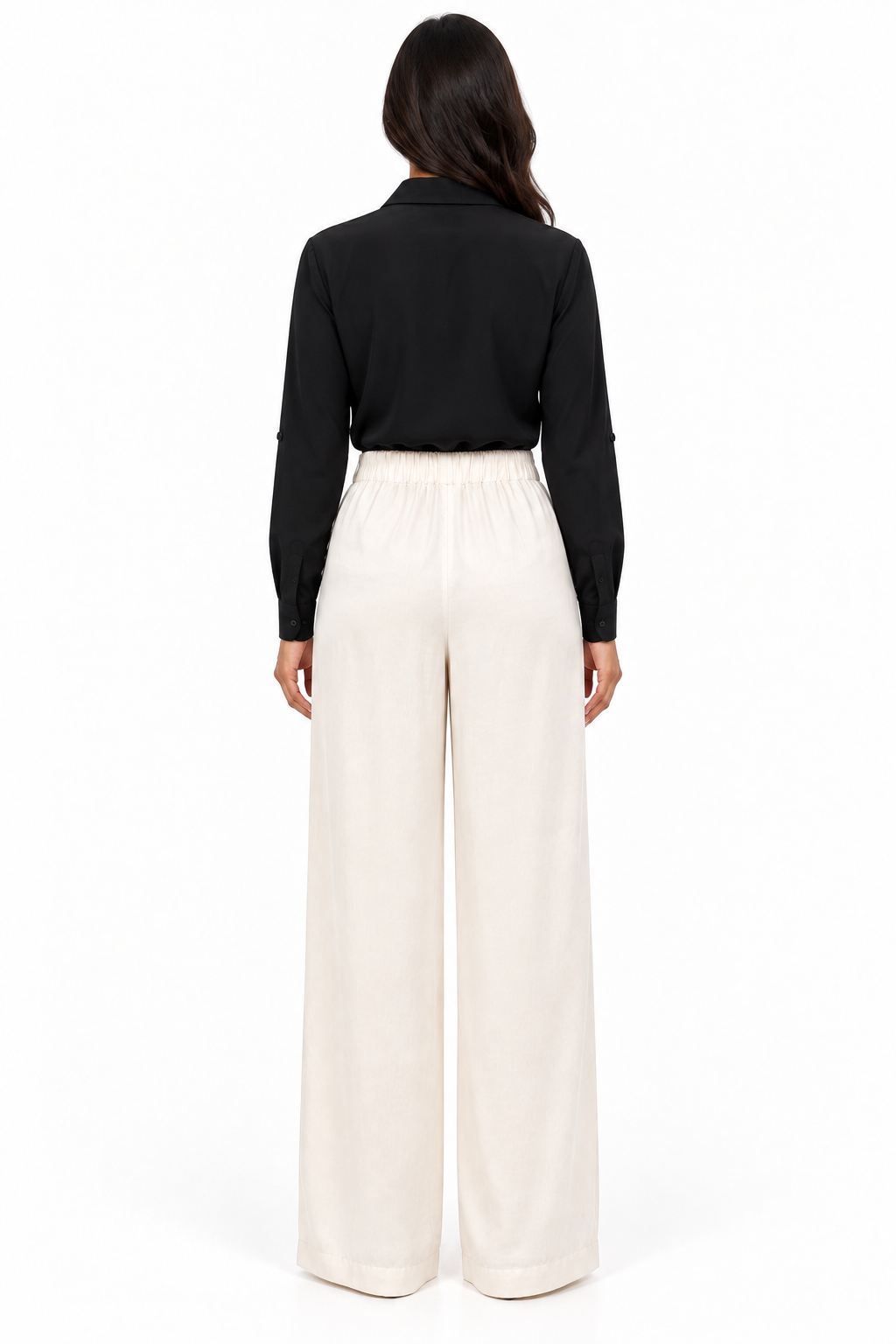 Pleat Dart Detail Pullover Satin Palazzo Wide leg Pants In Khaki Champagne Solid
