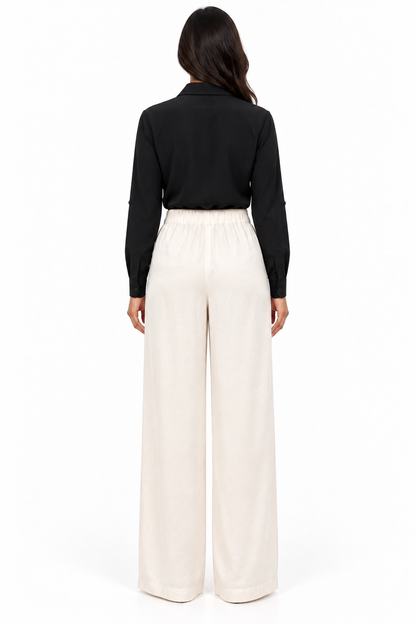 Pleat Dart Detail Pullover Satin Palazzo Wide leg Pants In Khaki Champagne Solid