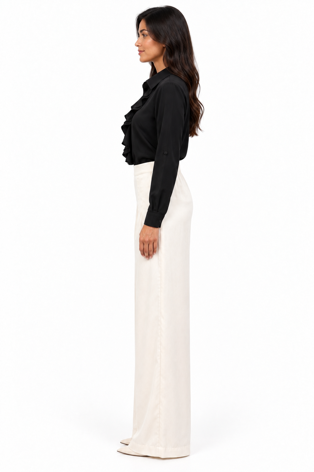Pleat Dart Detail Pullover Satin Palazzo Wide leg Pants In Khaki Champagne Solid