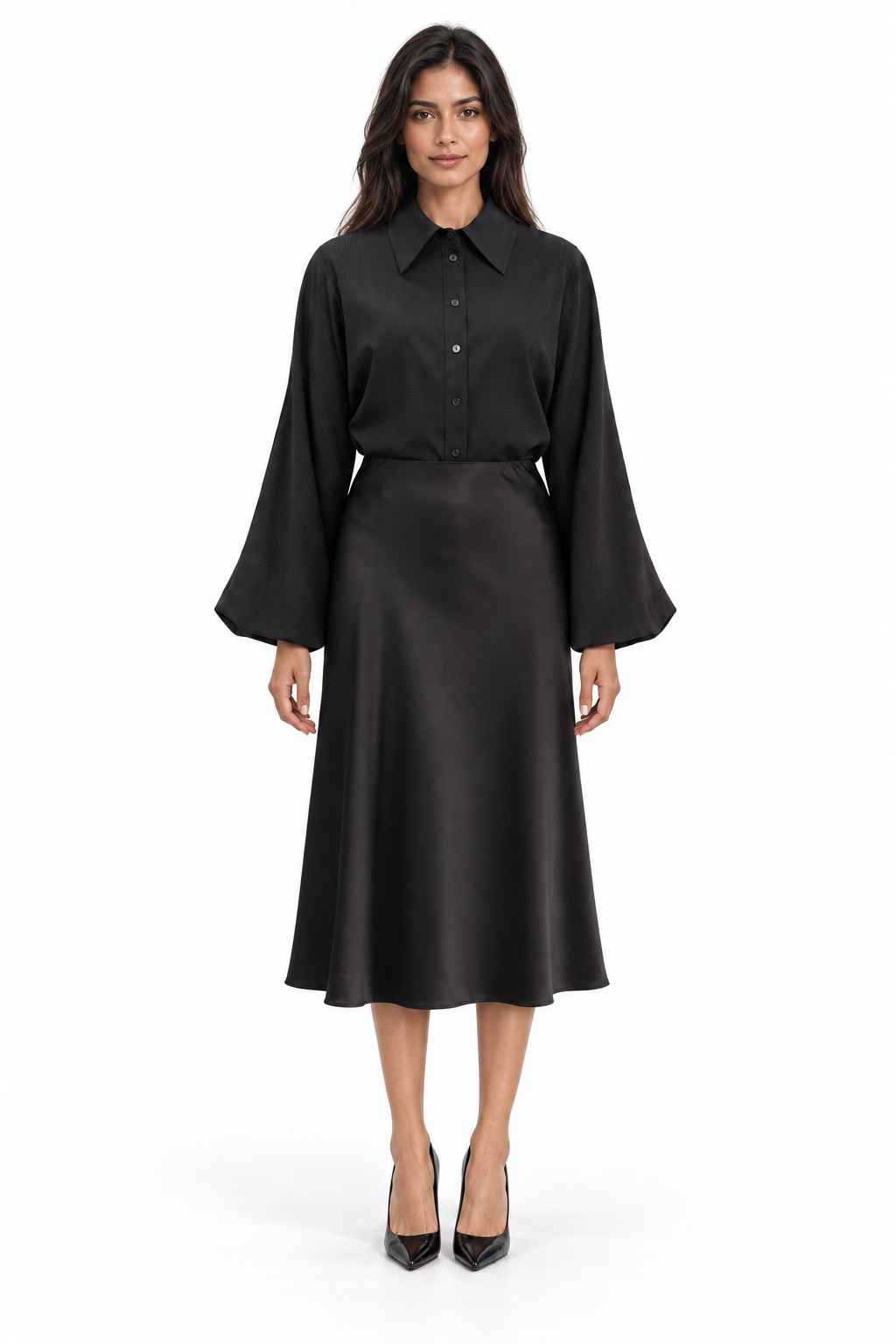 Trumpet Bias Skirt In Black Solid