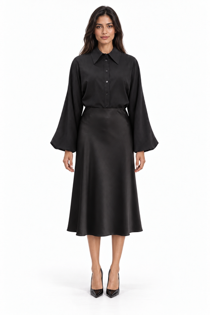 Trumpet Bias Skirt In Black Solid