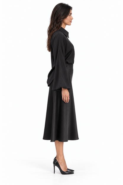 Trumpet Bias Skirt In Black Solid