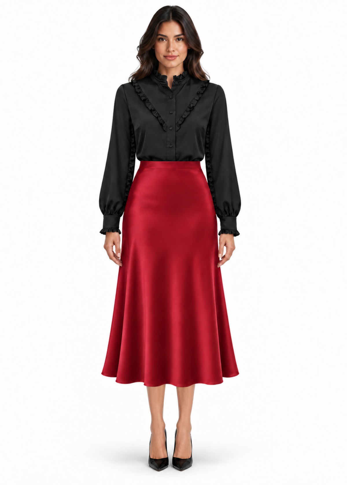 Trumpet Bias Skirt In Burgundy Solid