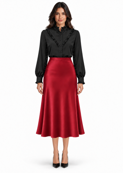 Trumpet Bias Skirt In Burgundy Solid