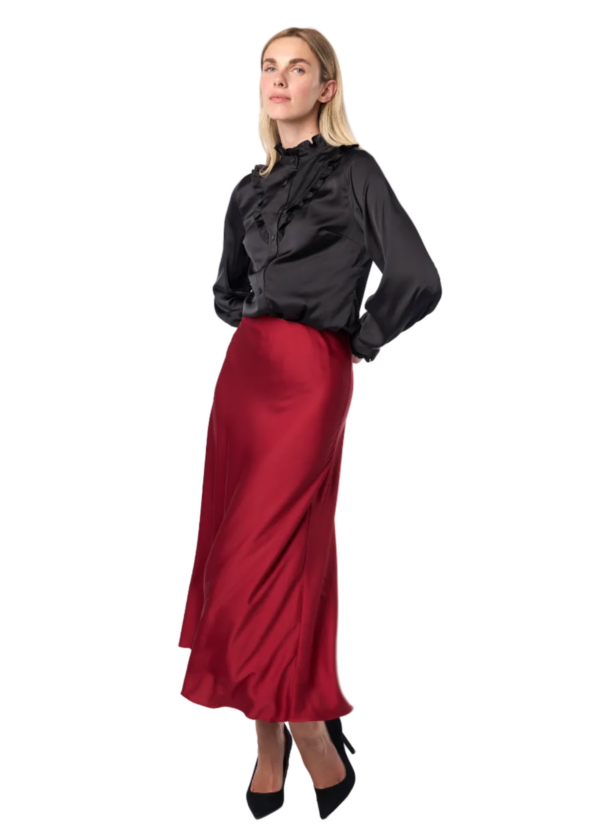Trumpet Bias Skirt In Burgundy Solid