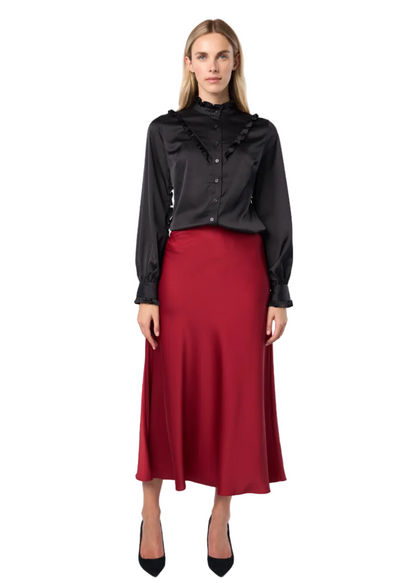 Trumpet Bias Skirt In Burgundy Solid
