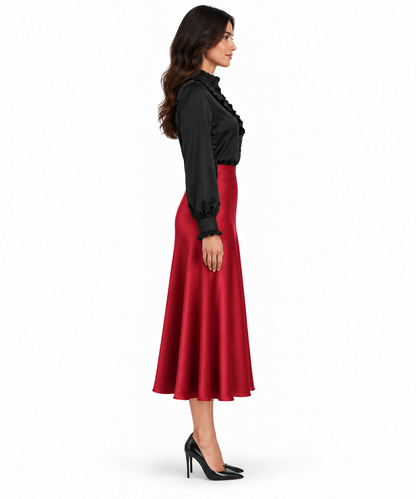 Trumpet Bias Skirt In Burgundy Solid