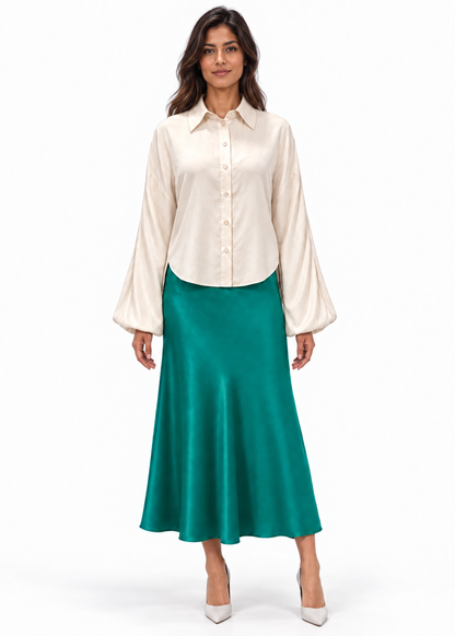 Trumpet Bias Skirt In Emerald Solid