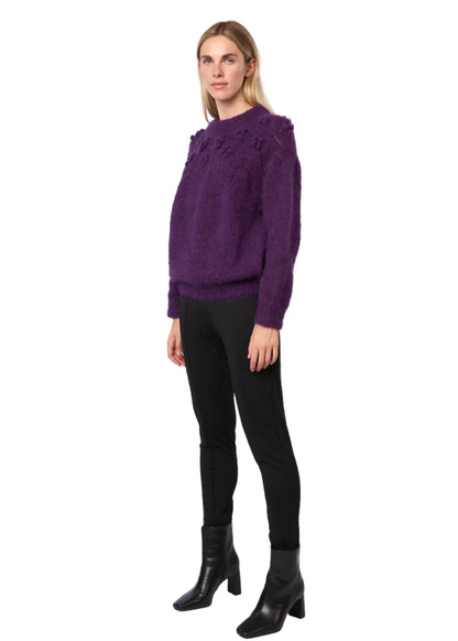 Bobble Pointelle Alpaca Handmade Sweater in Acai Solid