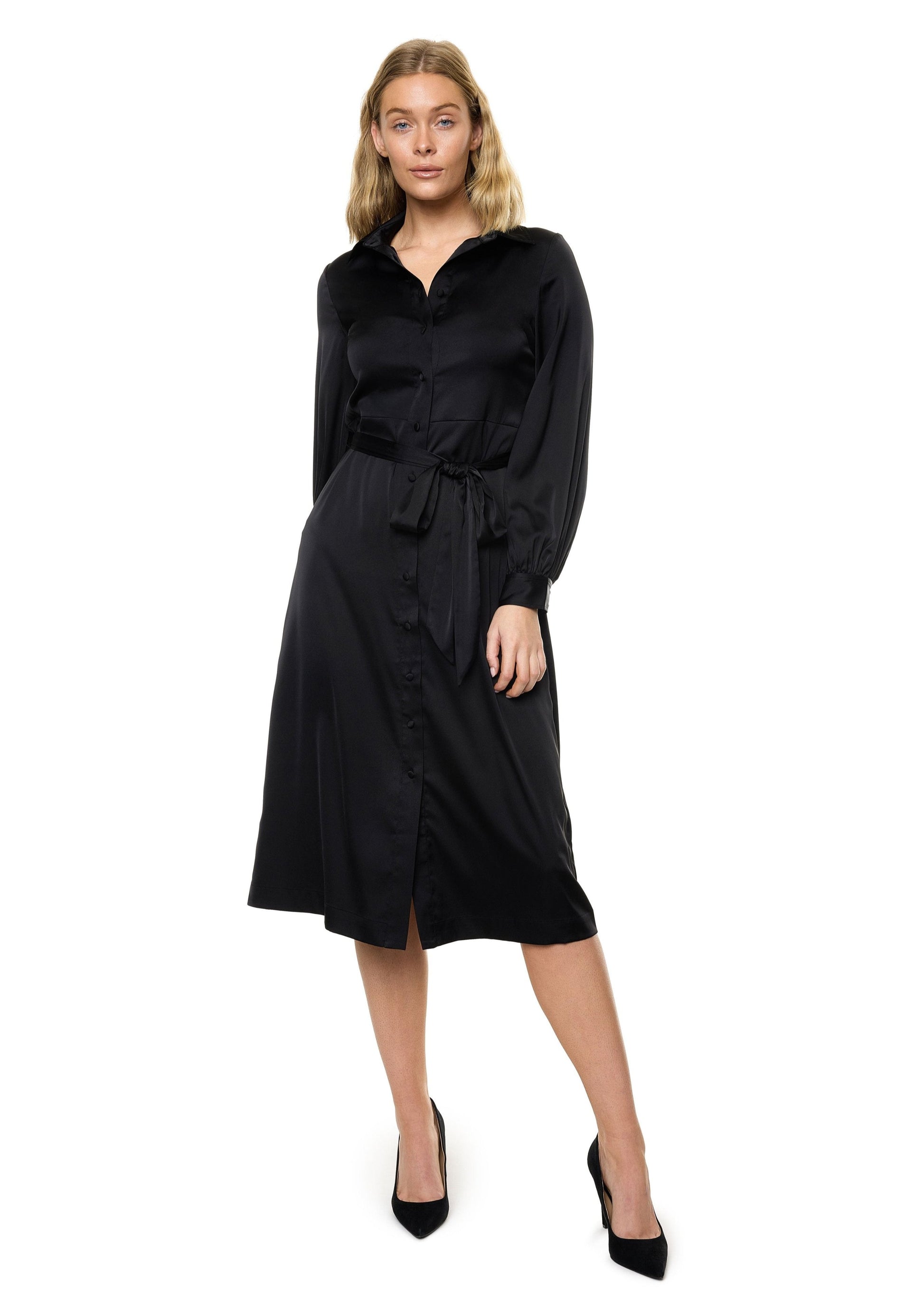 black shirt dress long sleeve Button Down Long Sleeve Shirt Dress (Solid)