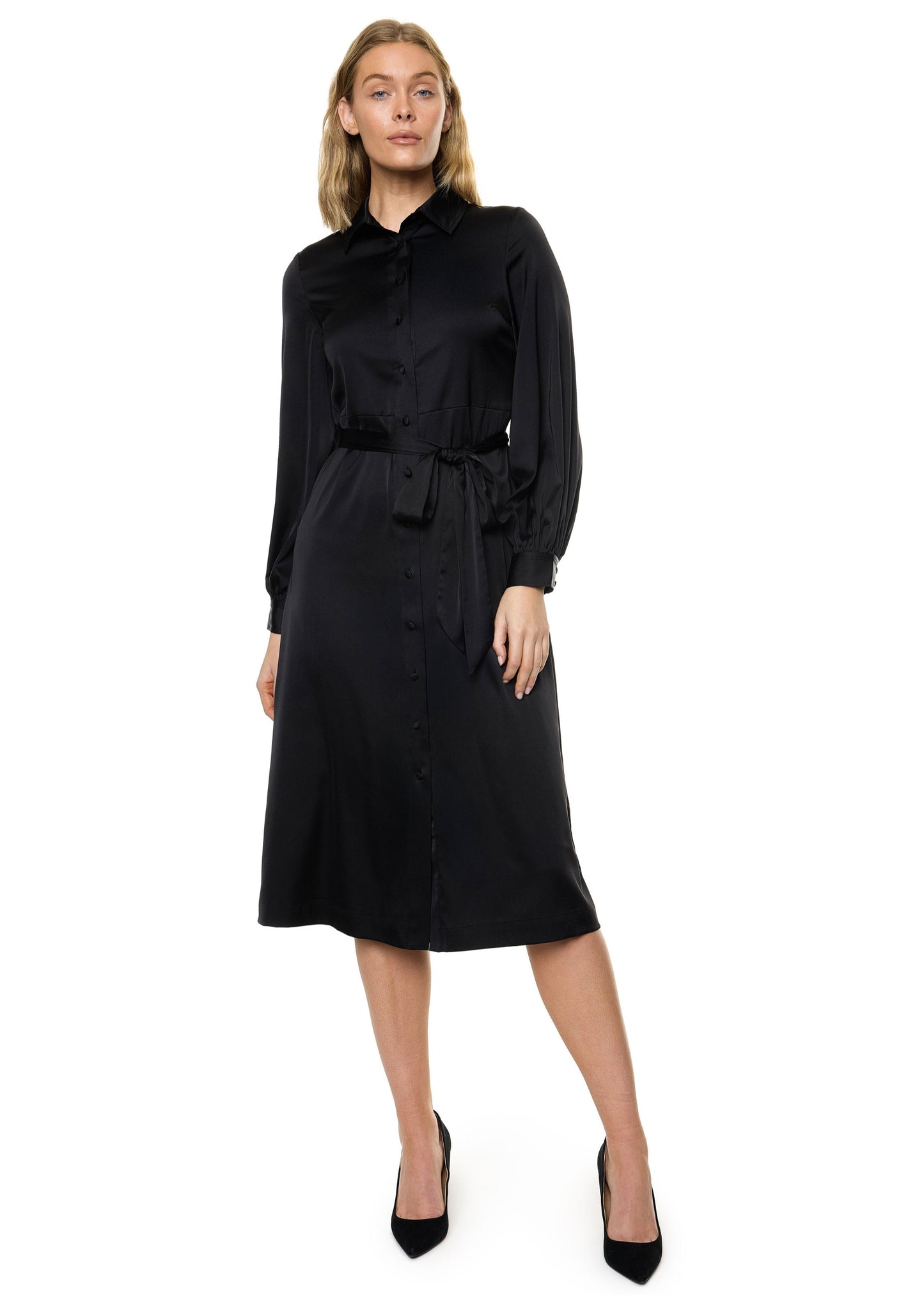Button Down Long Sleeve Shirt Dress (Solid)