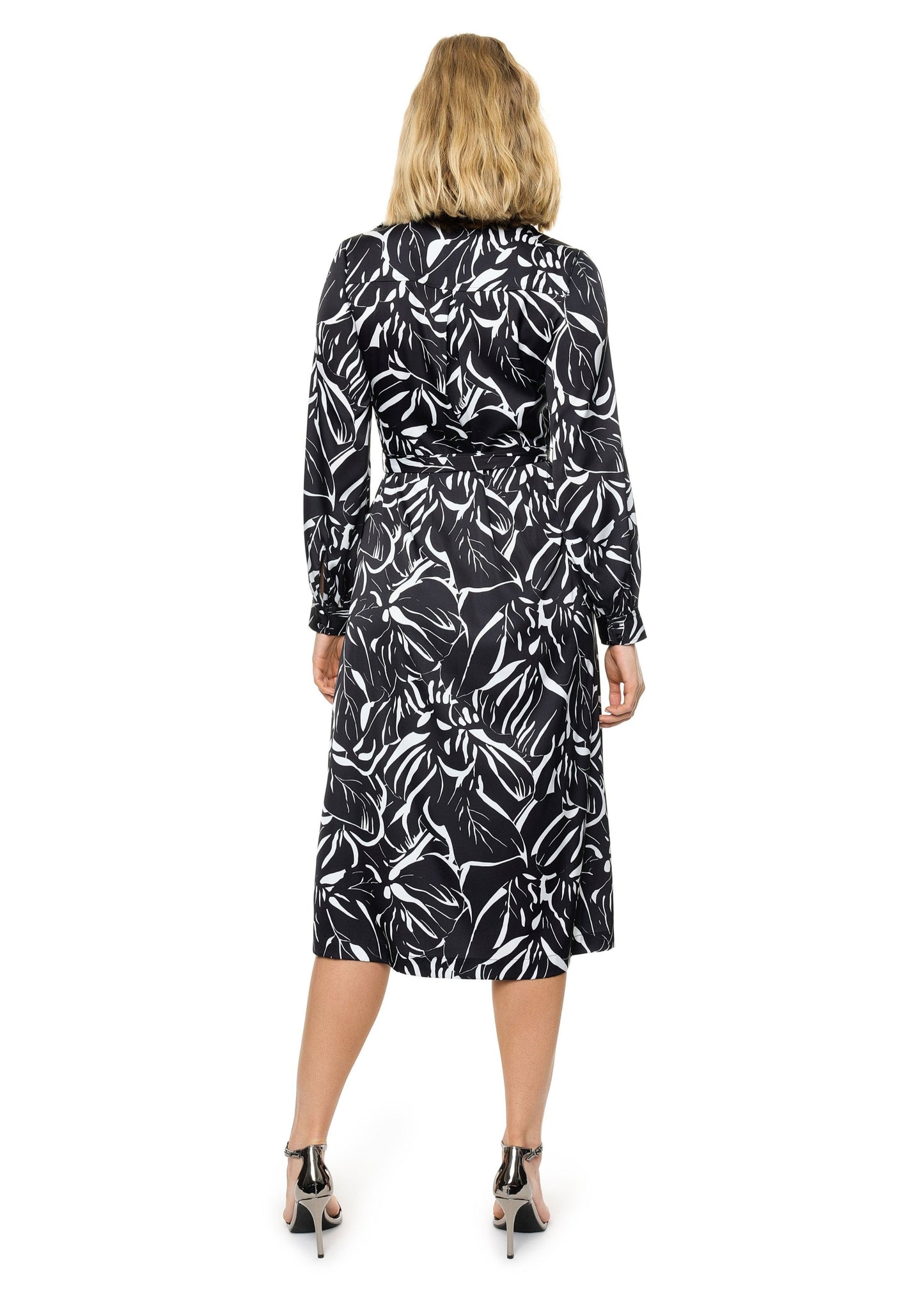 Button Down Long Sleeve Shirt Dress ( Print )