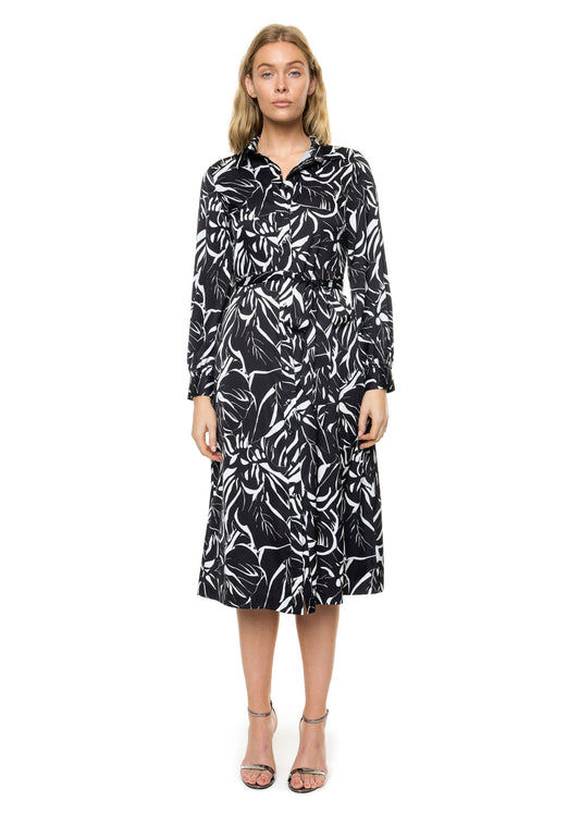 Button Down Long Sleeve Shirt Dress ( Print )