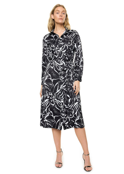 Button Down Long Sleeve Shirt Dress ( Print )