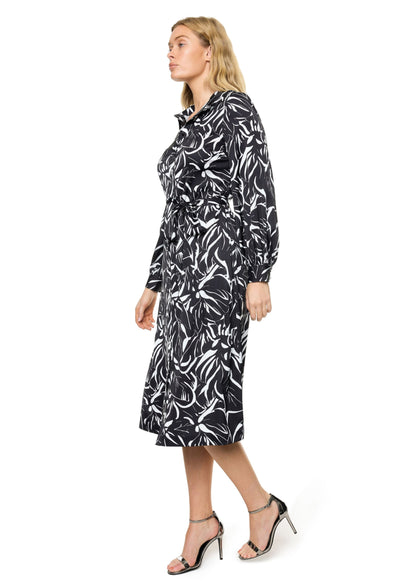 Button Down Long Sleeve Shirt Dress ( Print )