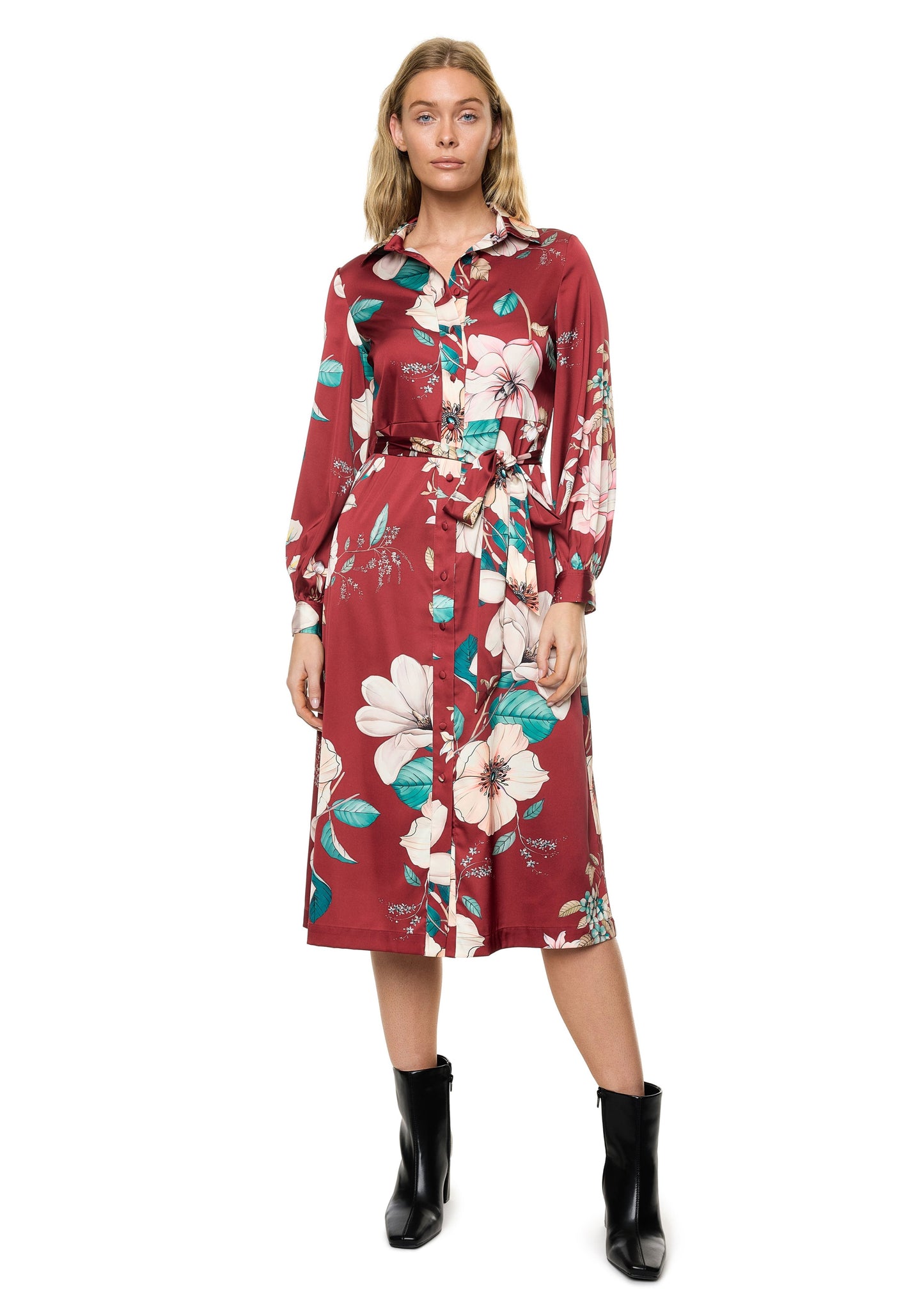 Button Down Long Sleeve Shirt Dress (Print)