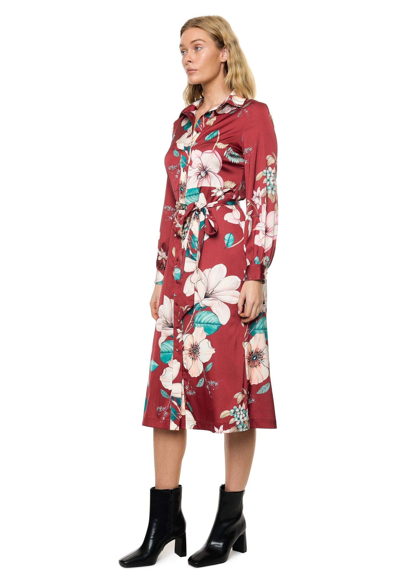 Button Down Long Sleeve Shirt Dress (Print)