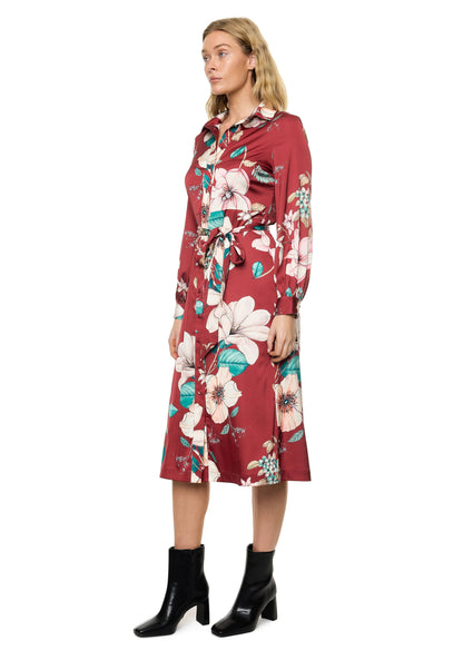 Button Down Long Sleeve Shirt Dress (Print)