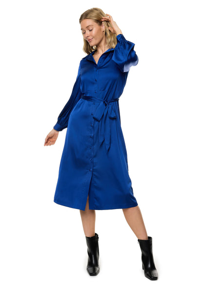 Button Down Long Sleeve Shirt Dress ( Solid )