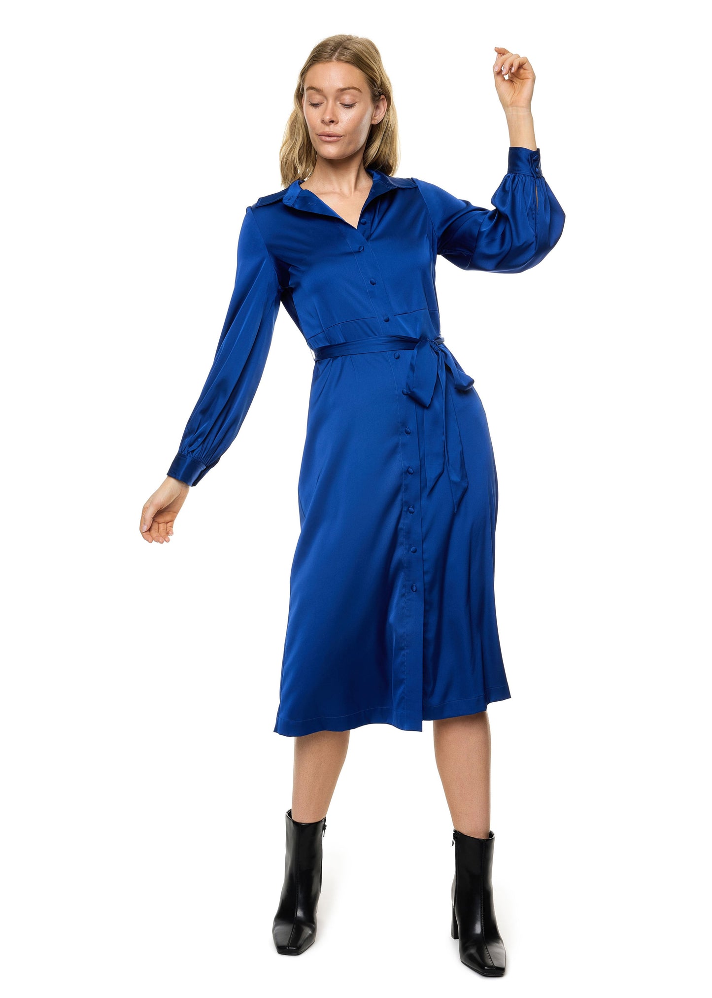 Button Down Long Sleeve Shirt Dress ( Solid )