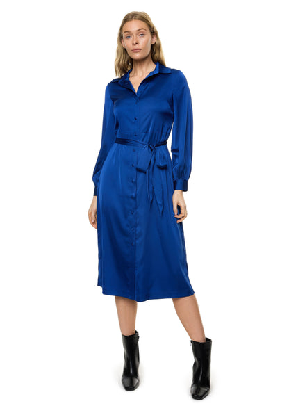 Button Down Long Sleeve Shirt Dress ( Solid )