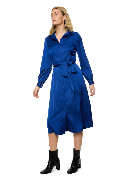 Button Down Long Sleeve Shirt Dress ( Solid )