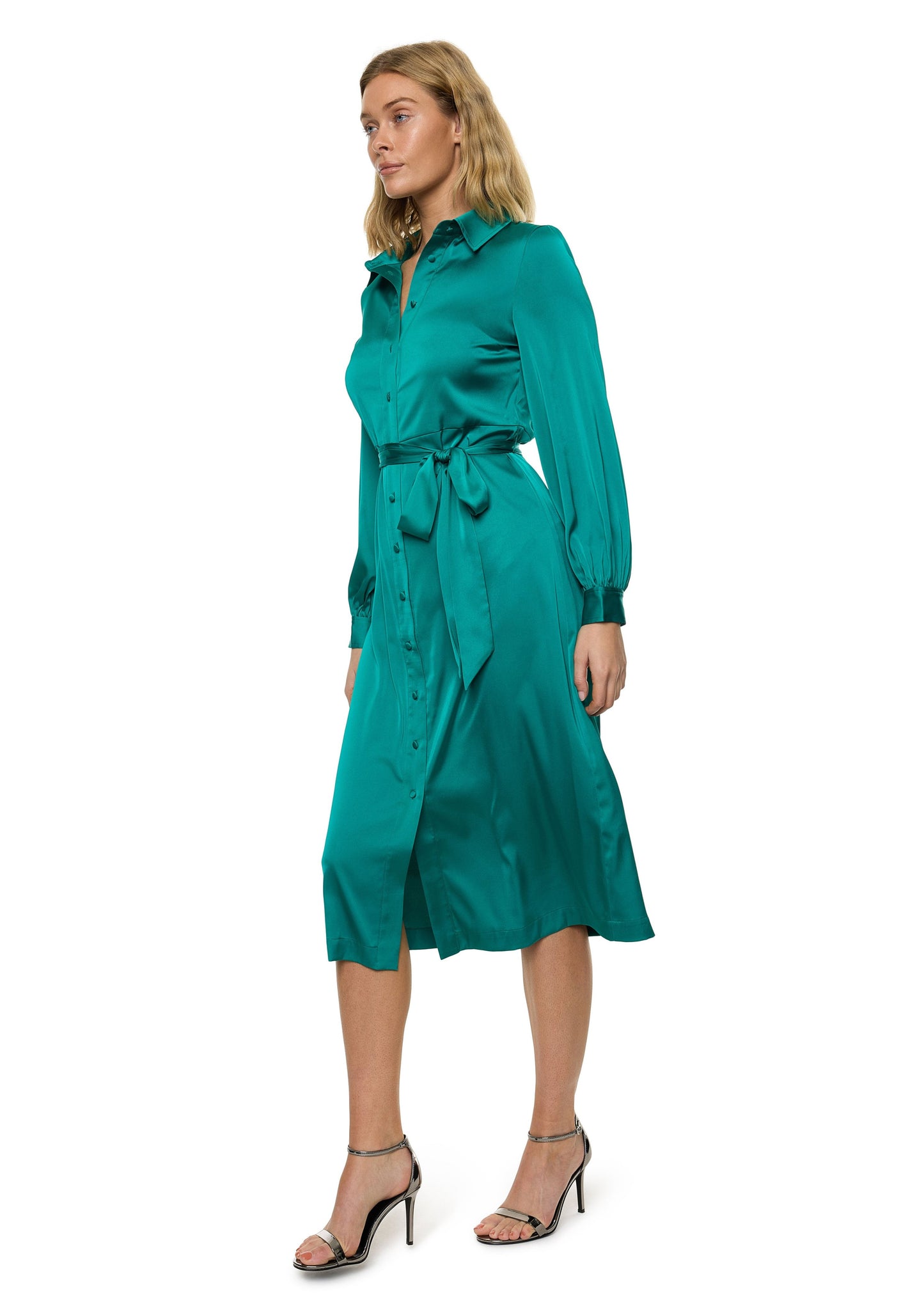 Button Down Long Sleeve Shirt Dress (Solid)