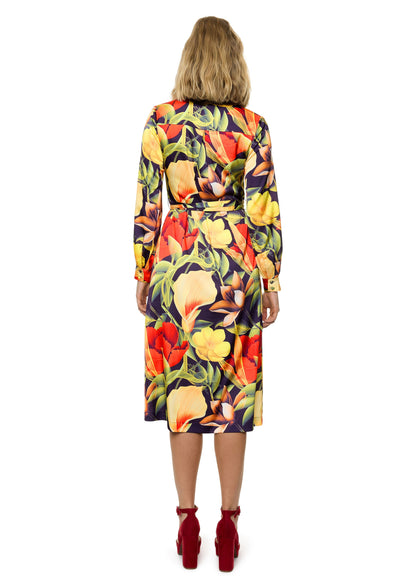 Button Down Long Sleeve Shirt Dress (Print)