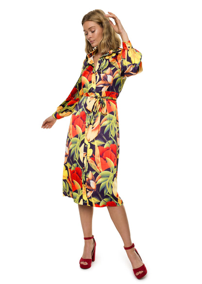 Button Down Long Sleeve Shirt Dress (Print)