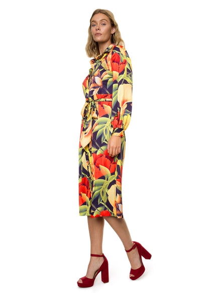 Button Down Long Sleeve Shirt Dress (Print)