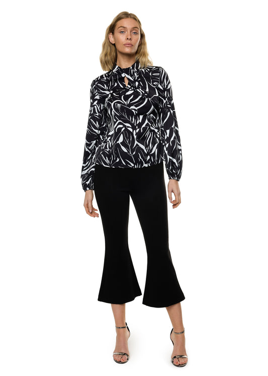 Draped Mock Neck Long Sleeve Shirt ( Print )