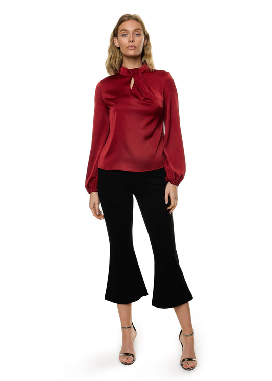 Draped Mock Neck Long Sleeve Shirt ( Solid )