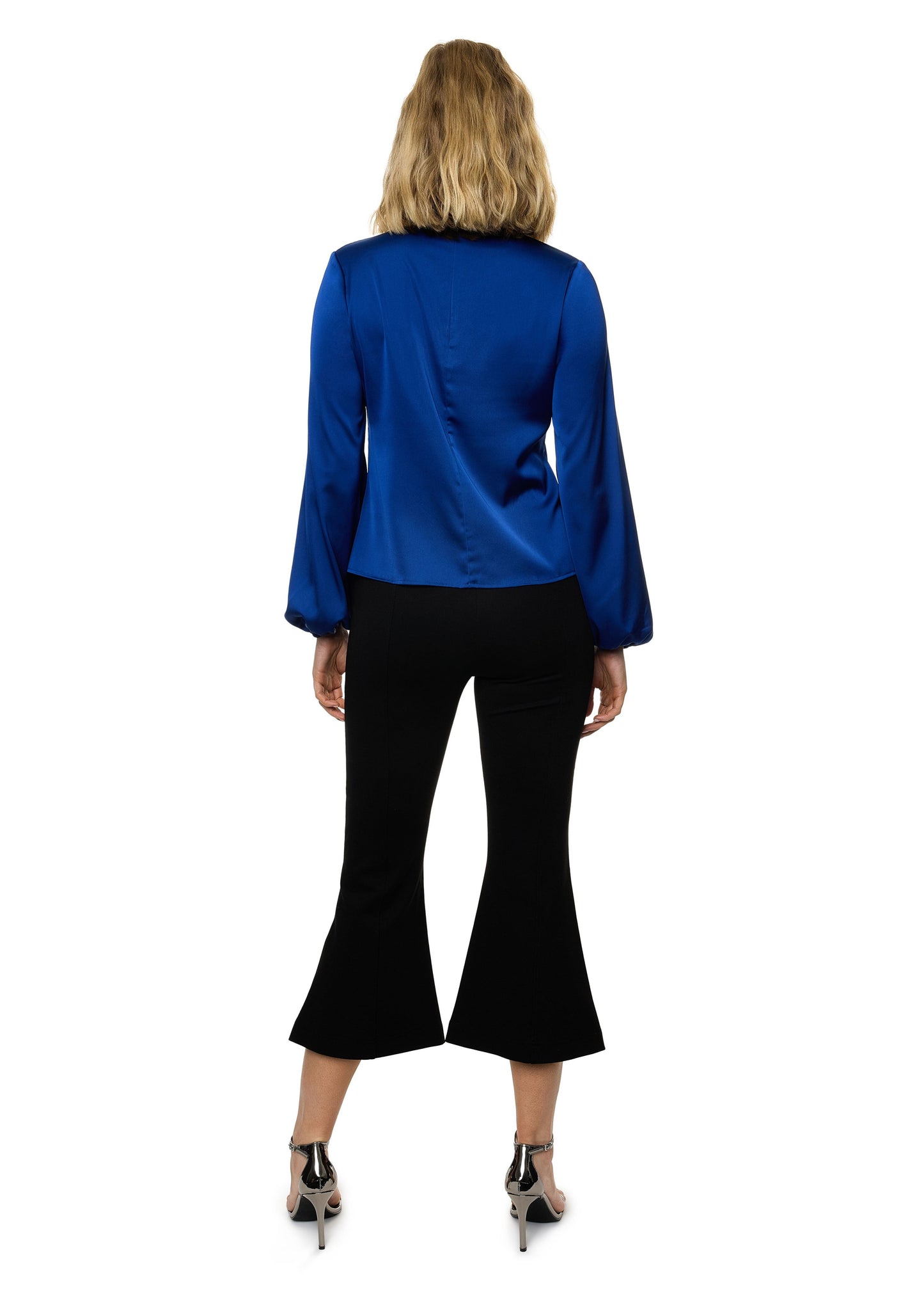 Draped Mock Neck Long Sleeve Shirt ( Solid )