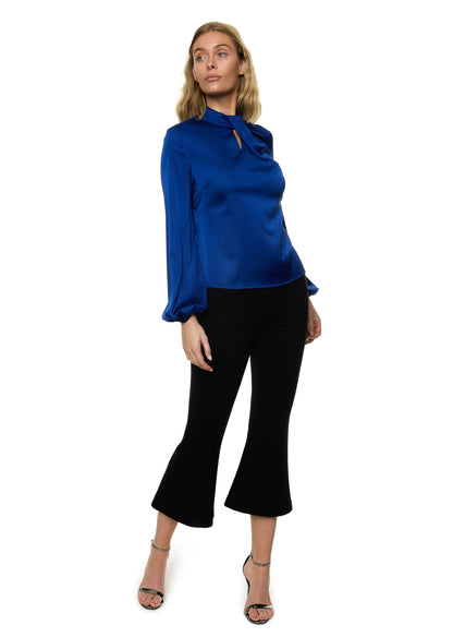 Draped Mock Neck Long Sleeve Shirt ( Solid )