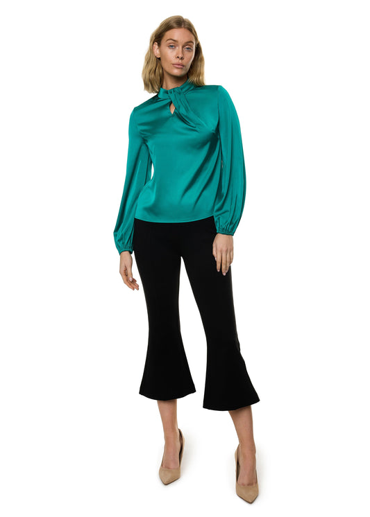 Draped Mock Neck Long Sleeve Shirt ( Solid )