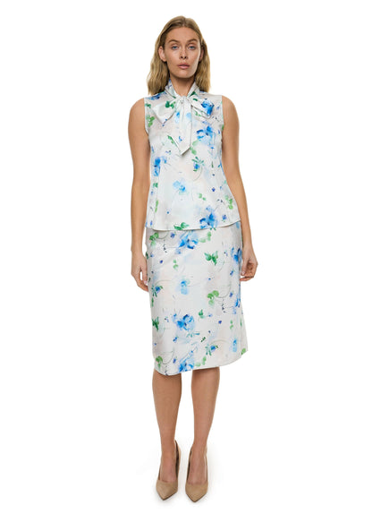 Bow Tie Sleeveless Blouse (Print)