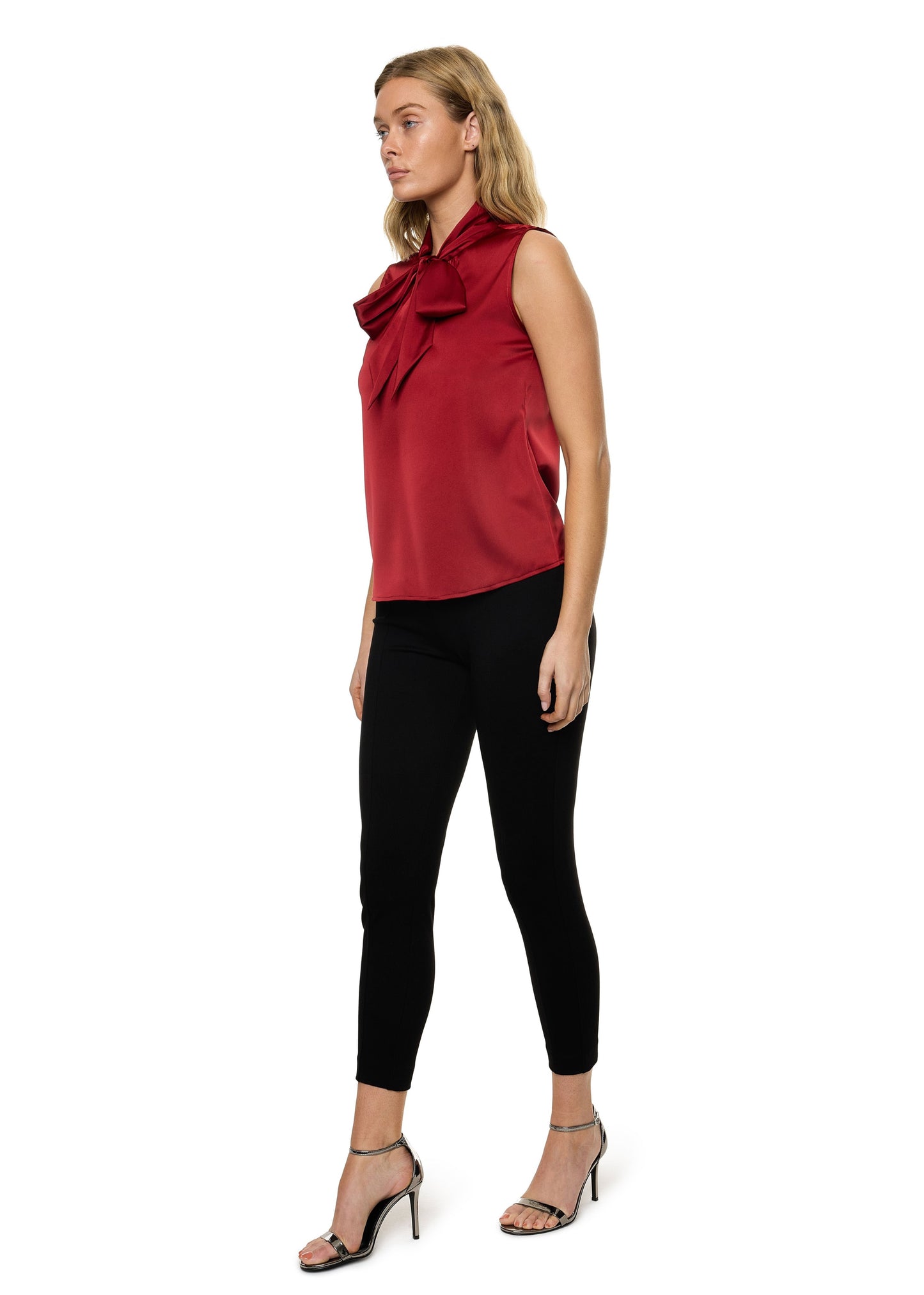 Bow Tie Sleeveless Blouse (Solid)