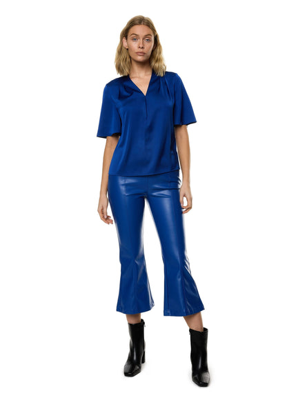 V-neck Pleat Detail Flutter Sleeve Blouse (Solid)