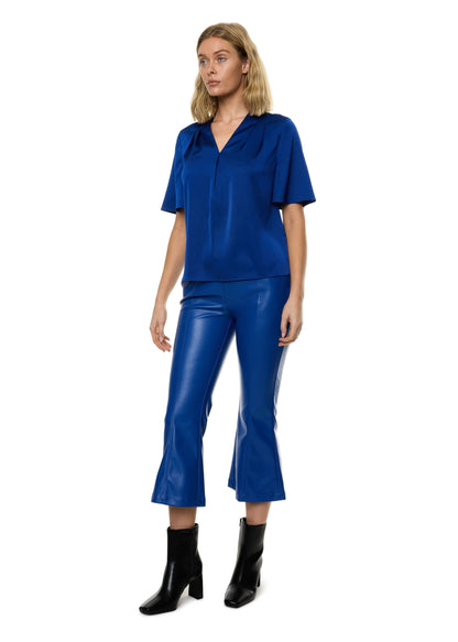 V-neck Pleat Detail Flutter Sleeve Blouse (Solid)