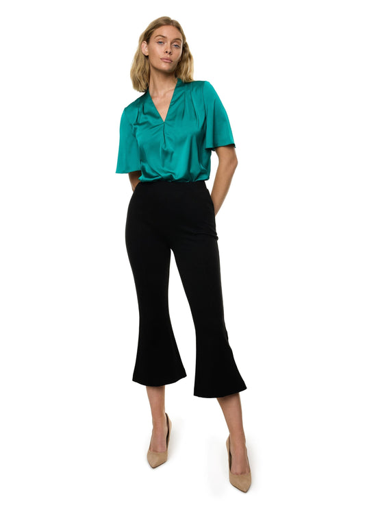 V-neck Pleat Detail Flutter Sleeve Blouse (Solid)