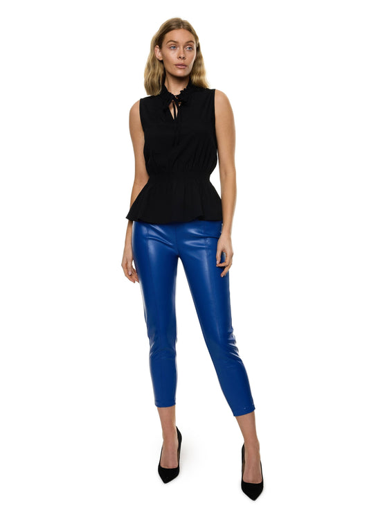 Front Neck Tie Smocked Waist Sleeveless Top (Solid)