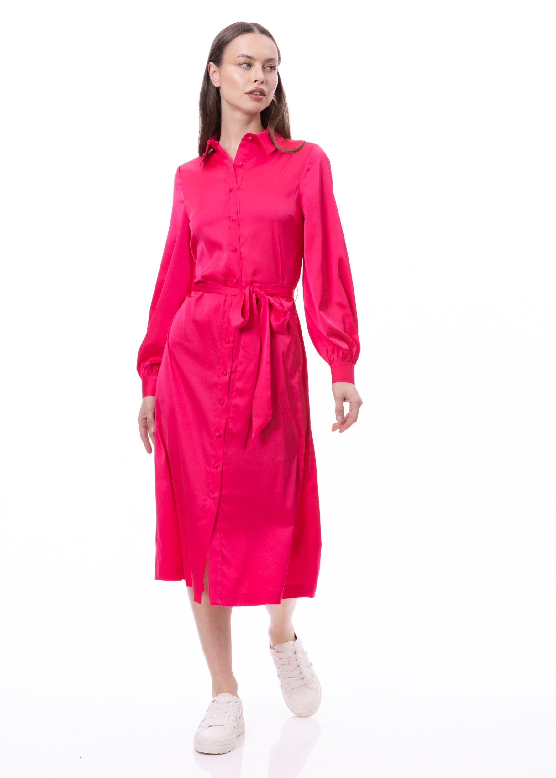 Button Down Long Sleeve Shirt Dress (Solid) CARLOSLINES Button Down Long Sleeve Shirt Dress (Solid) CARLOSLINES