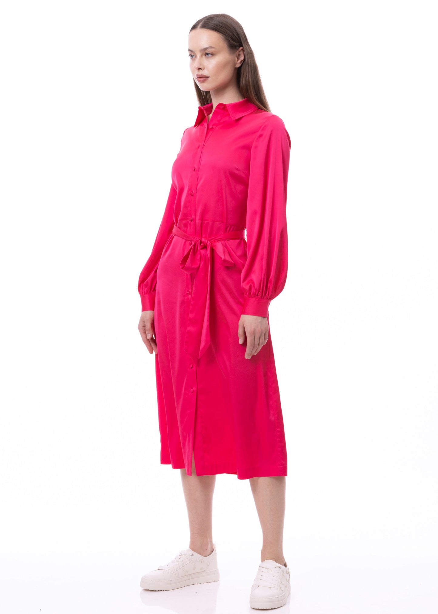 Button Down Long Sleeve Shirt Dress (Solid)