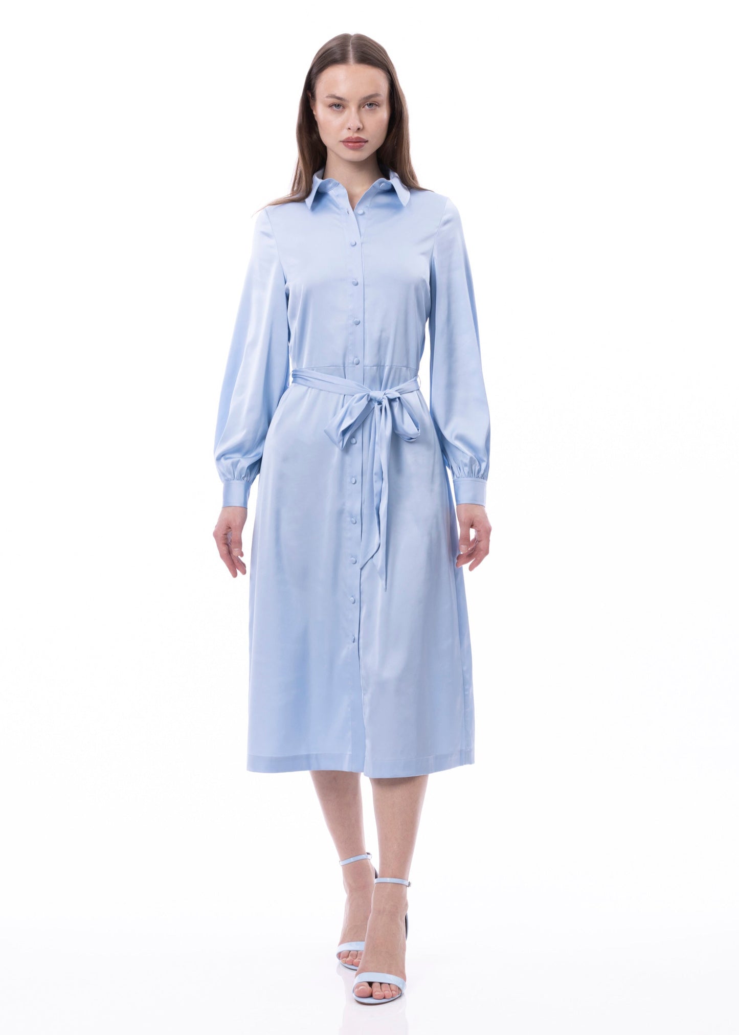 Button Down Long Sleeve Shirt Dress (Solid)
