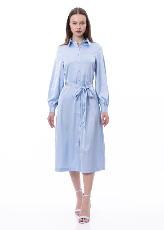 Button Down Long Sleeve Shirt Dress (Solid)