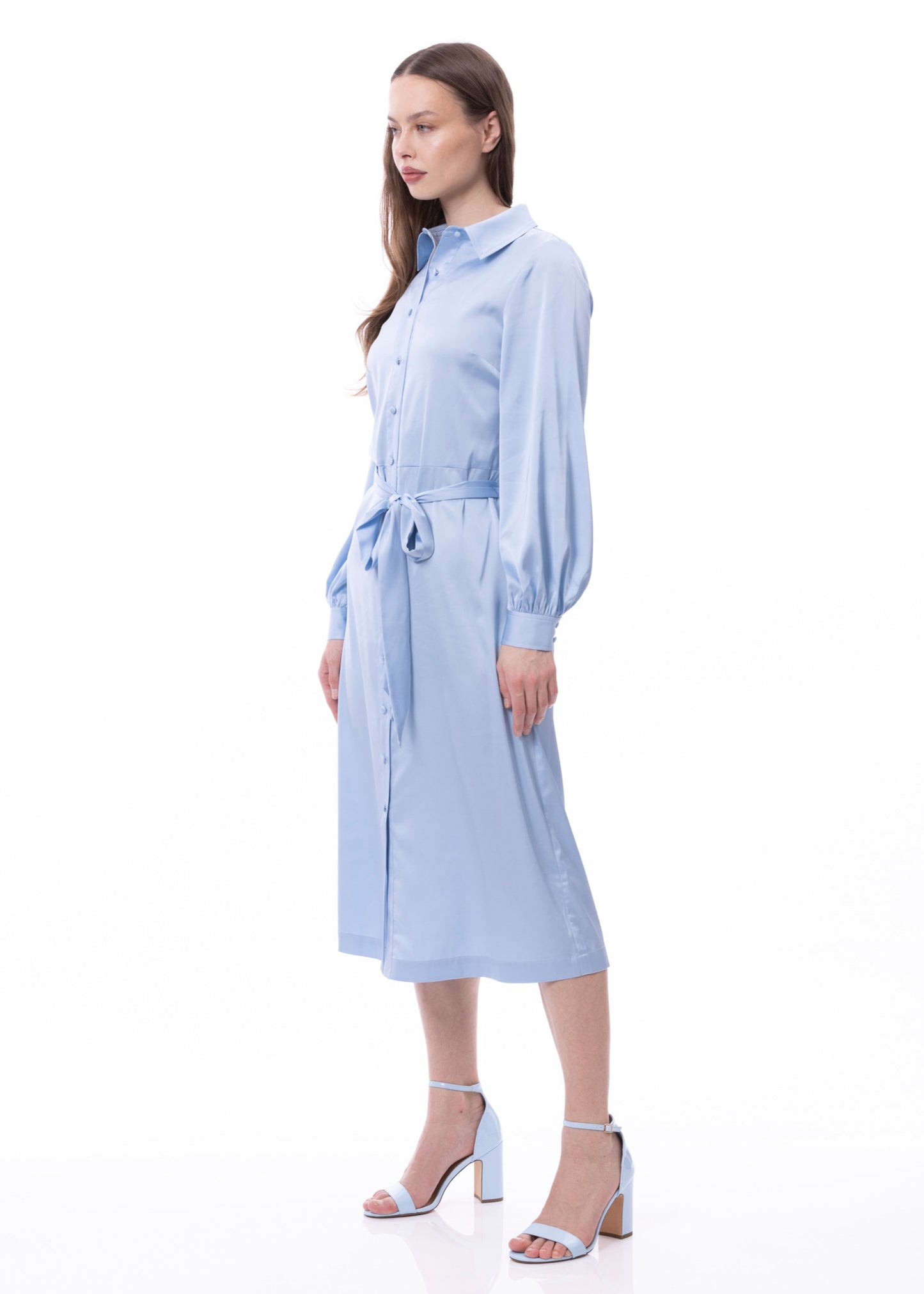 Button Down Long Sleeve Shirt Dress (Solid)