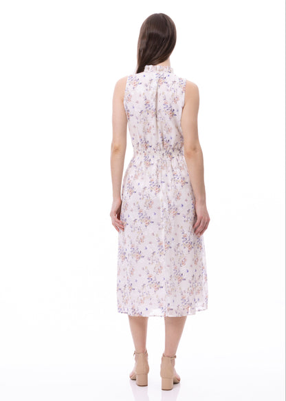 Sleeveless Smocked Waist Tie Front Dress With Pockets In Romantic Garden Print
